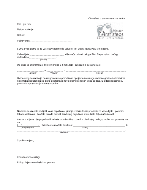 Ifsp Meeting Notification Letter - Missouri (Bosnian) Download Pdf