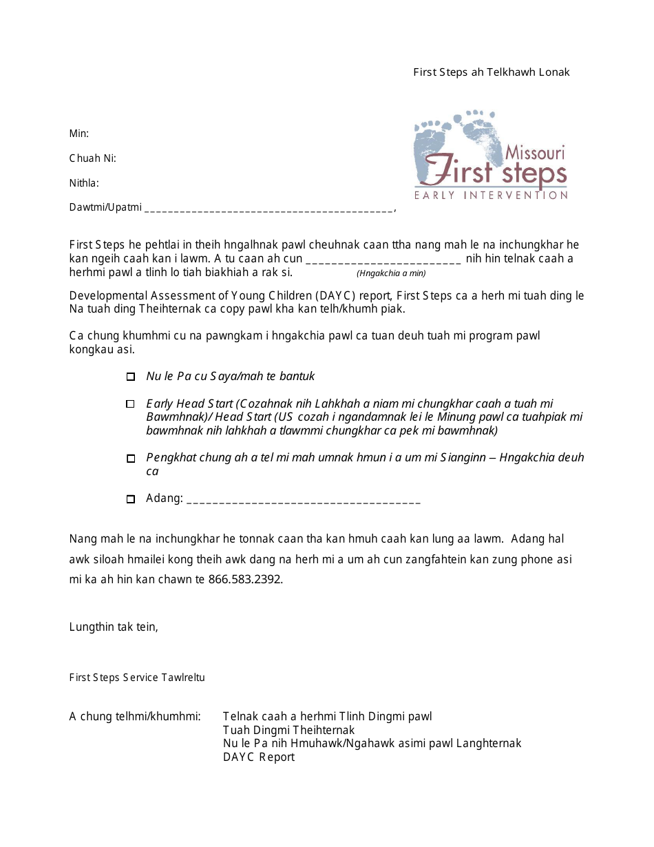 Ineligible for First Steps Letter - Missouri (Chin), Page 1