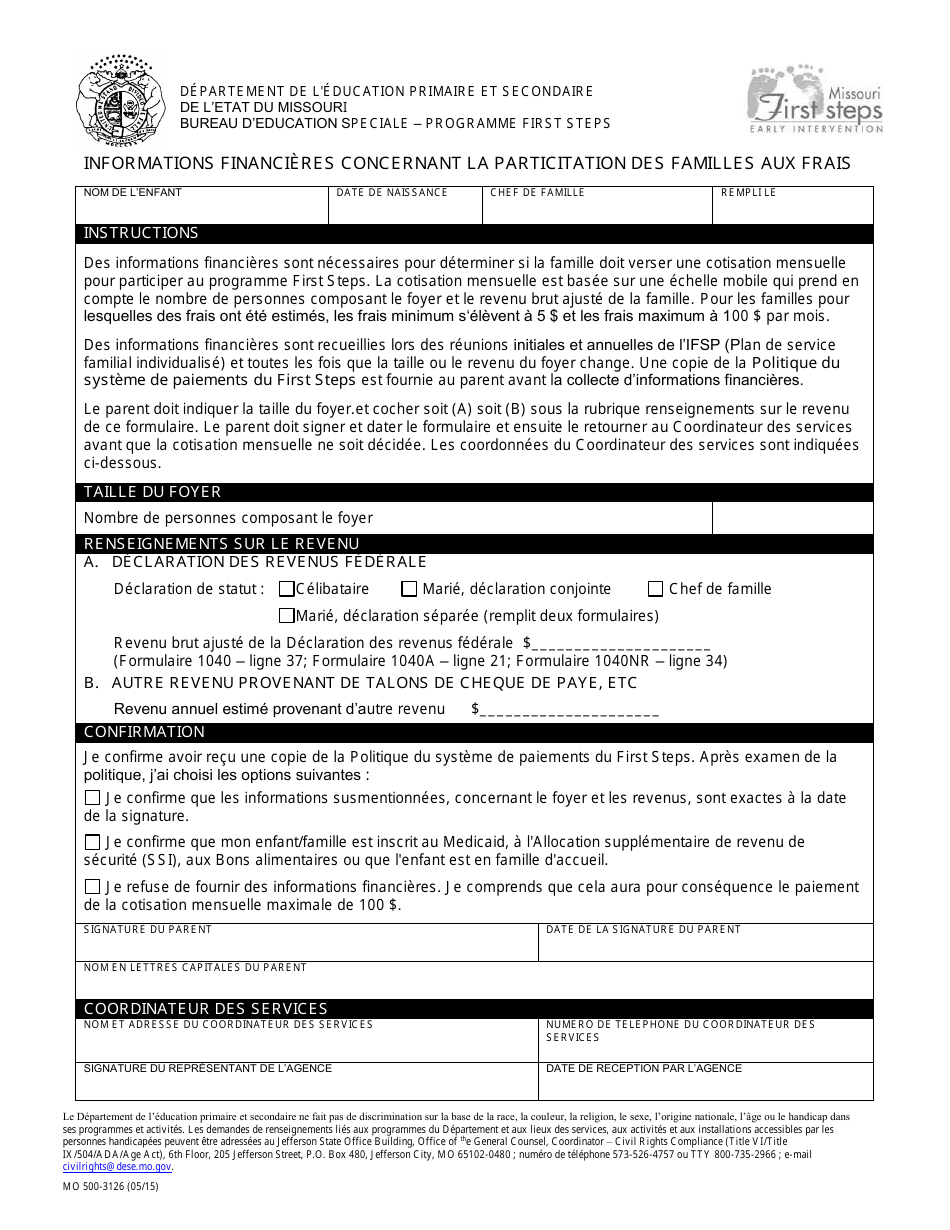 Form MO500-3126 Financial Information for Family Cost Participation - Missouri (French), Page 1