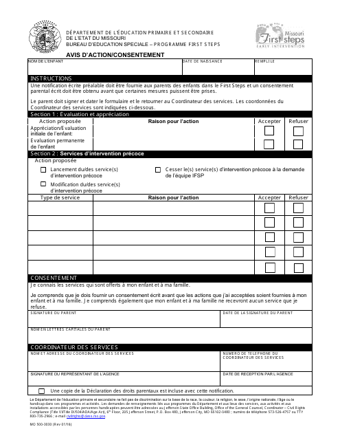 Form MO500-3030 Notice of Action/Consent - Missouri (French)