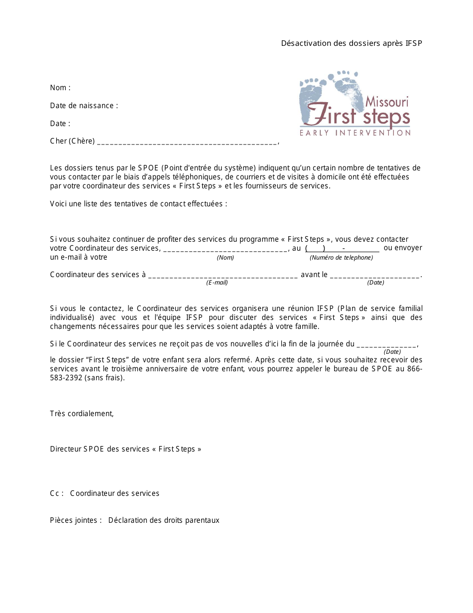 inactivate Record After Ifsp Letter - Missouri (French), Page 1
