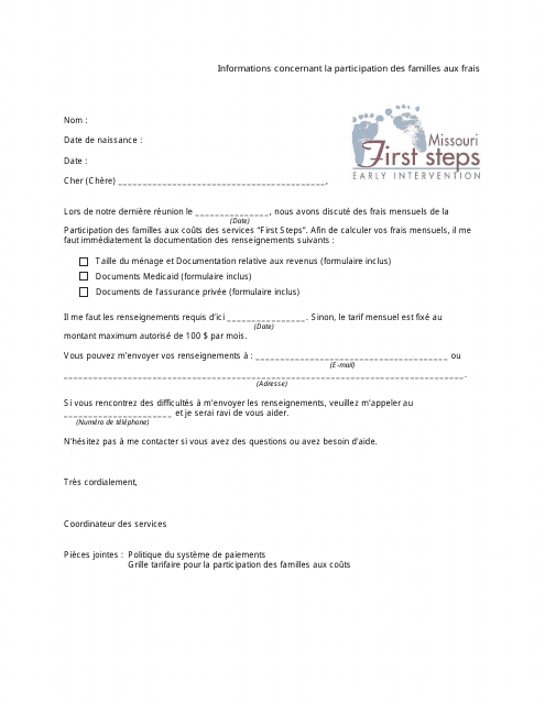 Family Cost Participation Information Letter - Missouri (French) Download Pdf