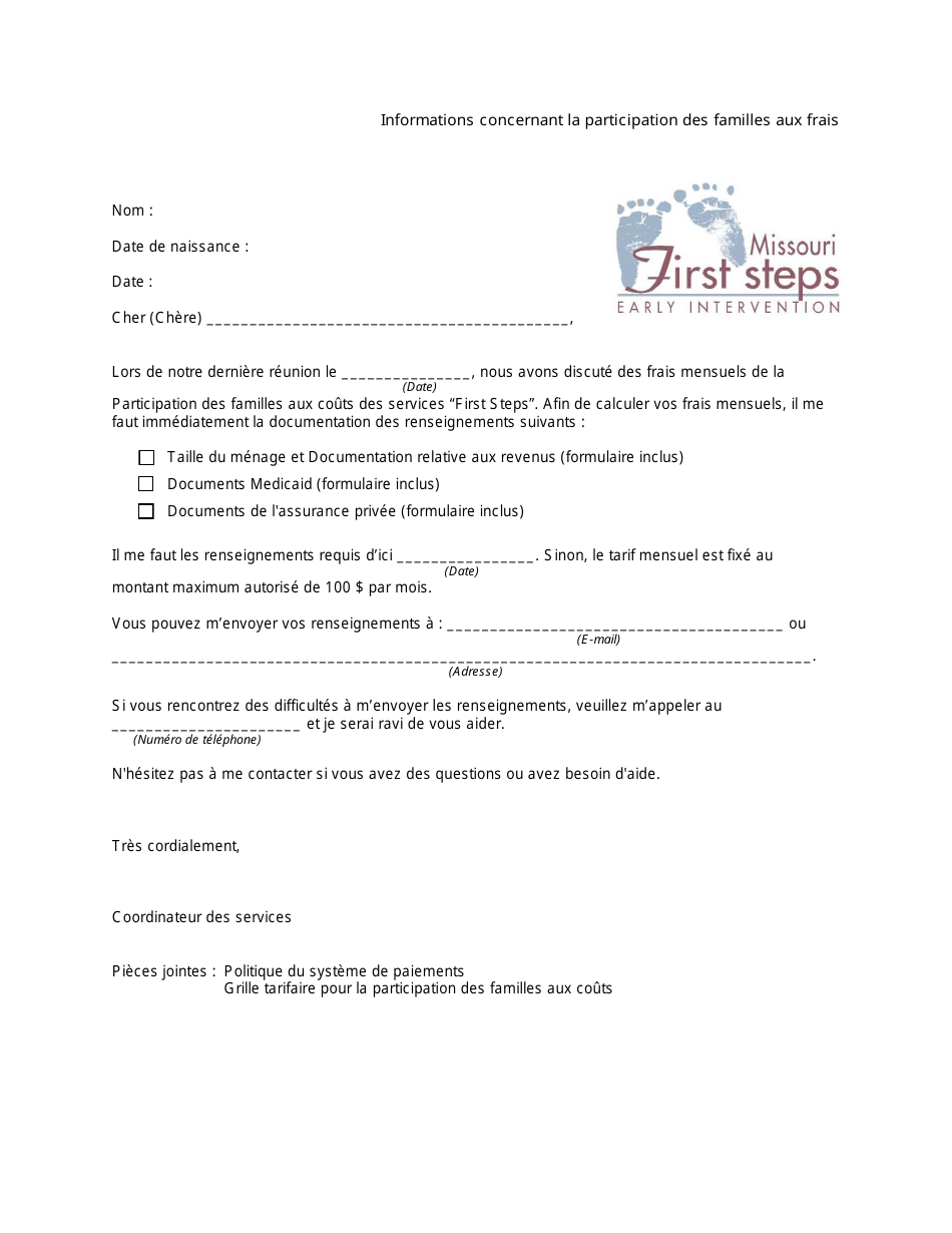 Family Cost Participation Information Letter - Missouri (French), Page 1