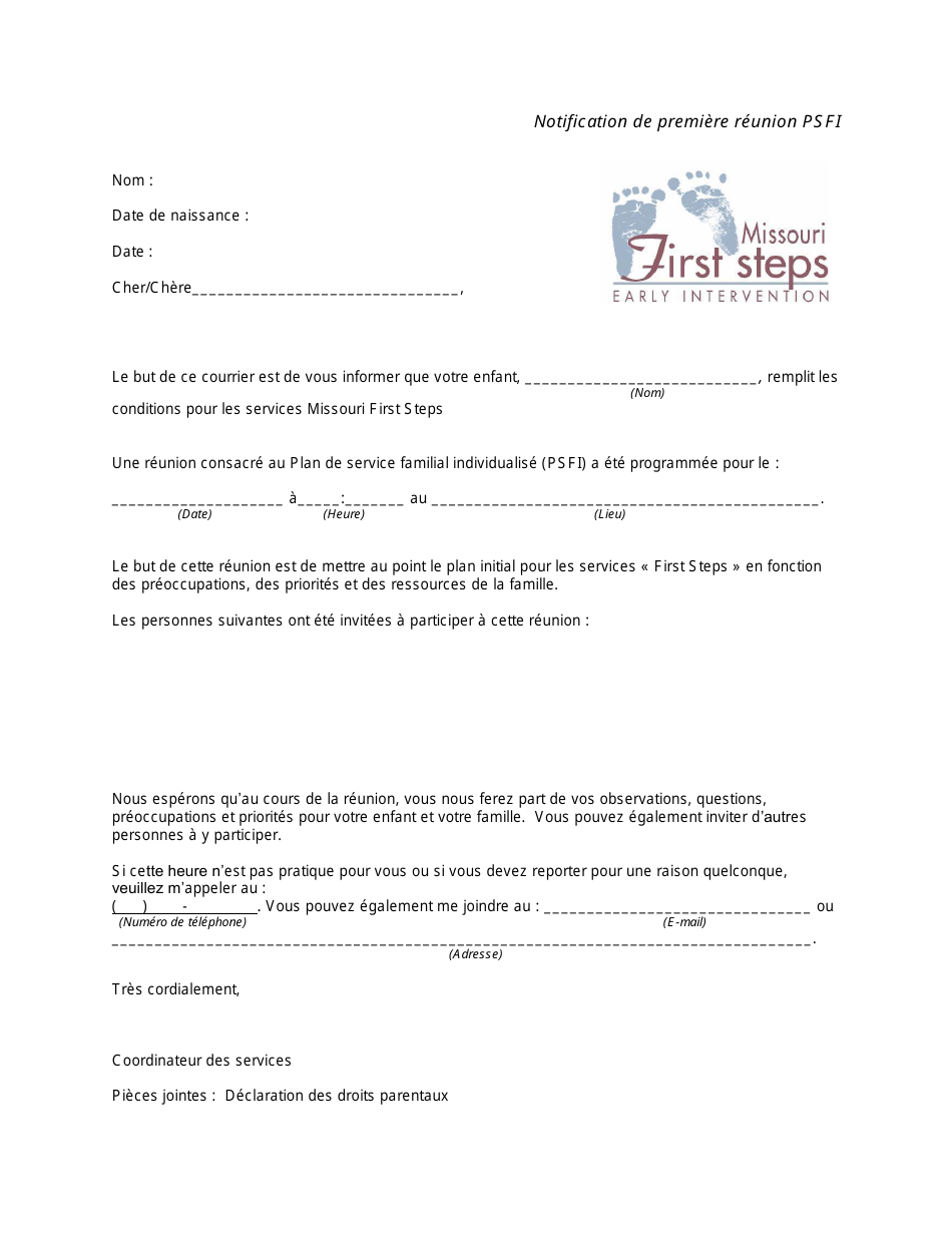 Initial Ifsp Meeting Notification Letter - Missouri (French), Page 1