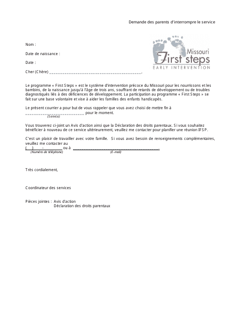 Parent Request to Discontinue Service Letter - Missouri (French) Download Pdf
