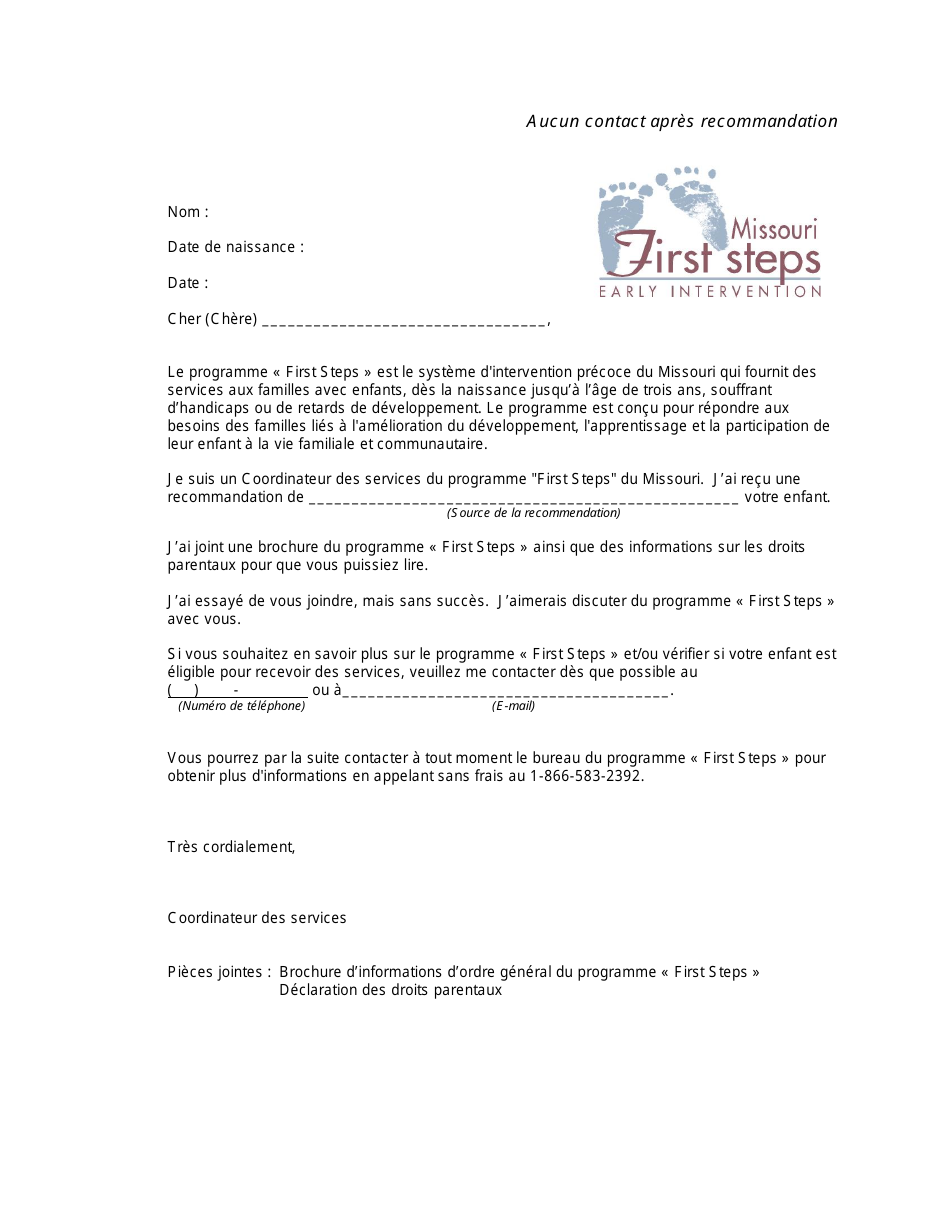 No Contact After Referral Letter - Missouri (French), Page 1