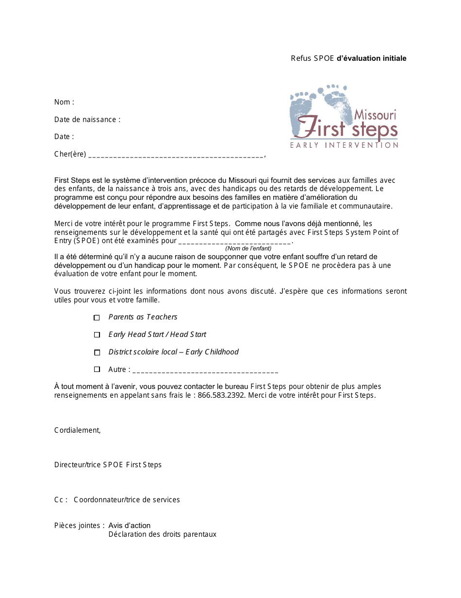 Spoe Refuse Initial Evaluation Letter - Missouri (French), Page 1