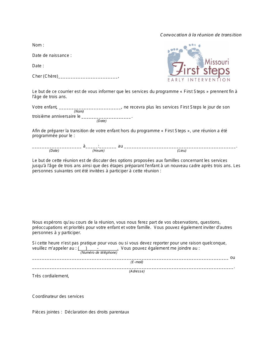 Transition Meeting Notification Letter - Missouri (French), Page 1