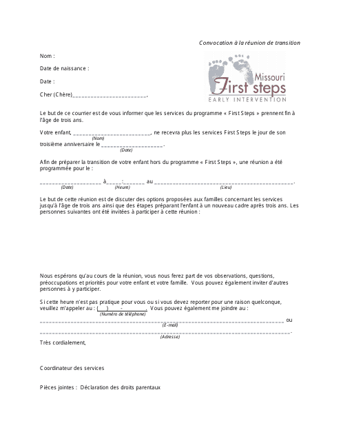 Transition Meeting Notification Letter - Missouri (French) Download Pdf
