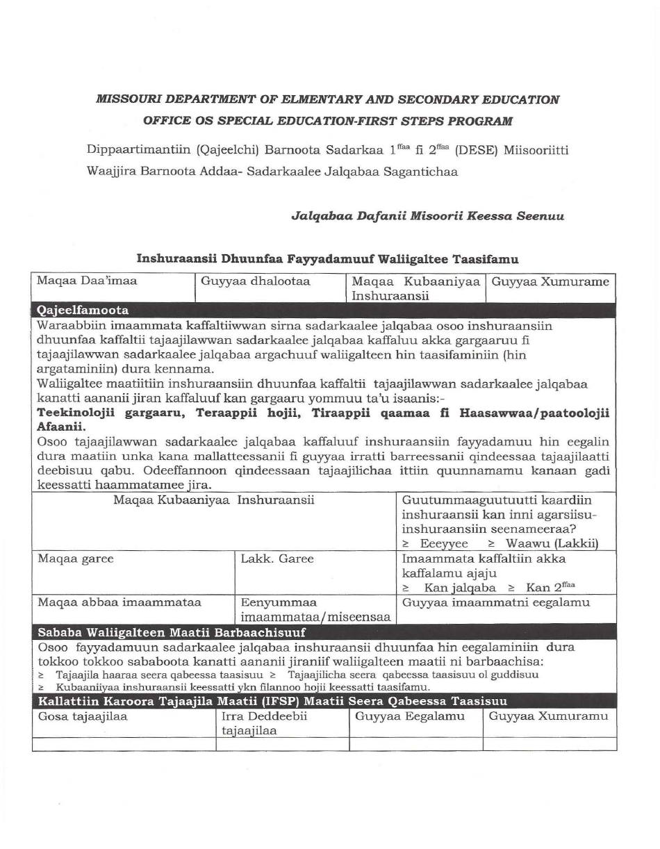 Form MO500-2996 Consent to Use Private Insurance - Missouri (Oromo), Page 1