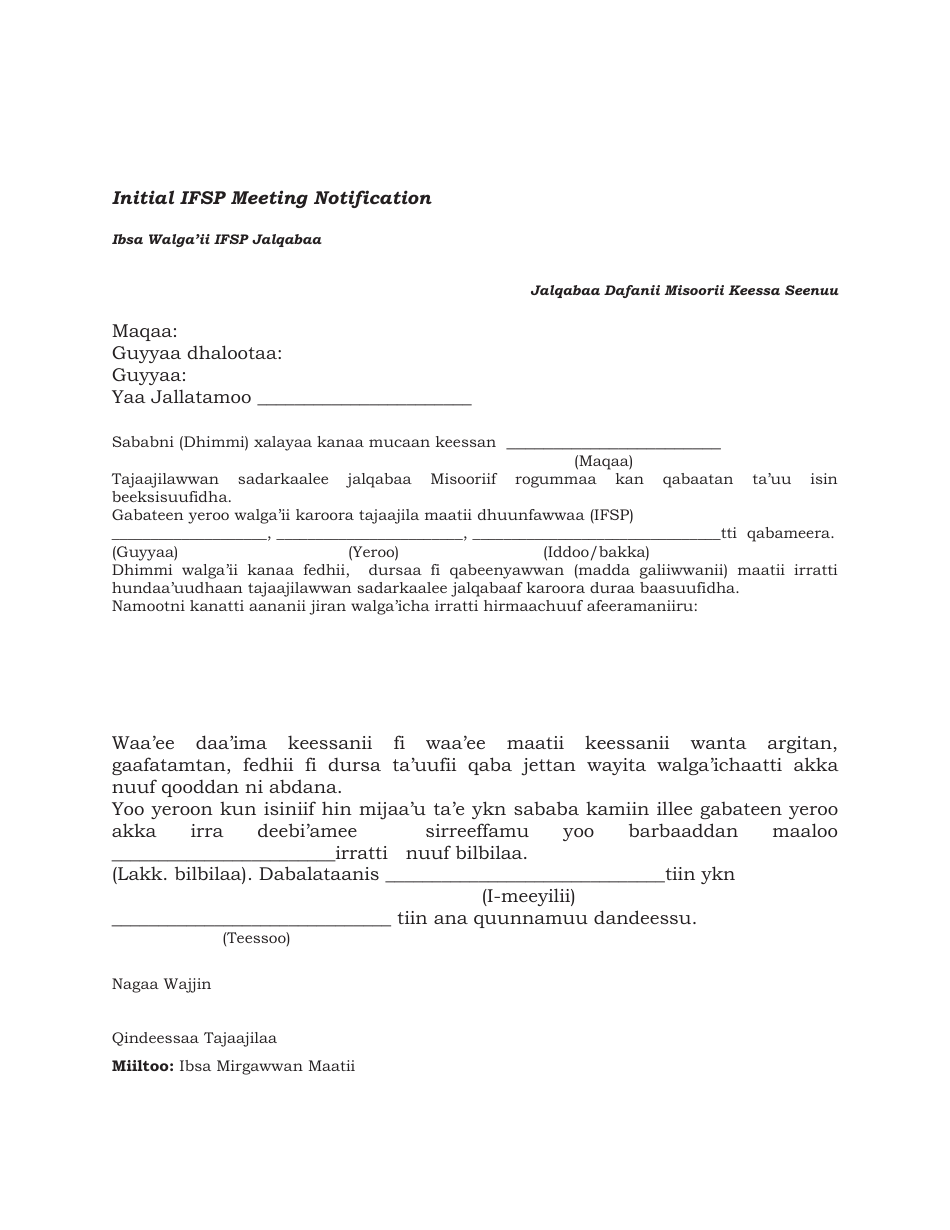 Initial Ifsp Meeting Notification Letter - Missouri (Oromo), Page 1