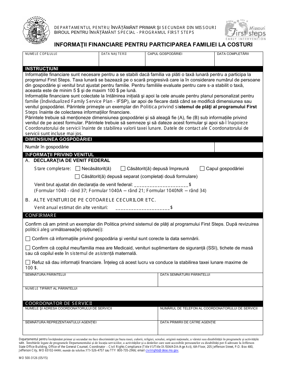 Form MO500-3126 Financial Information for Family Cost Participation - Missouri (Romanian), Page 1