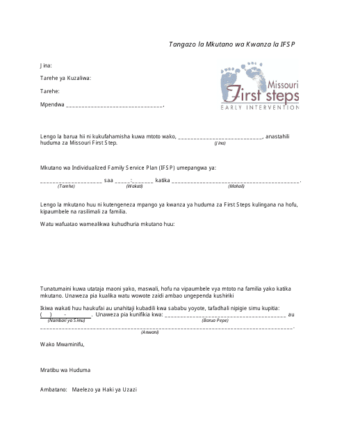 Initial Ifsp Meeting Notification Letter - Missouri (Swahili) Download Pdf