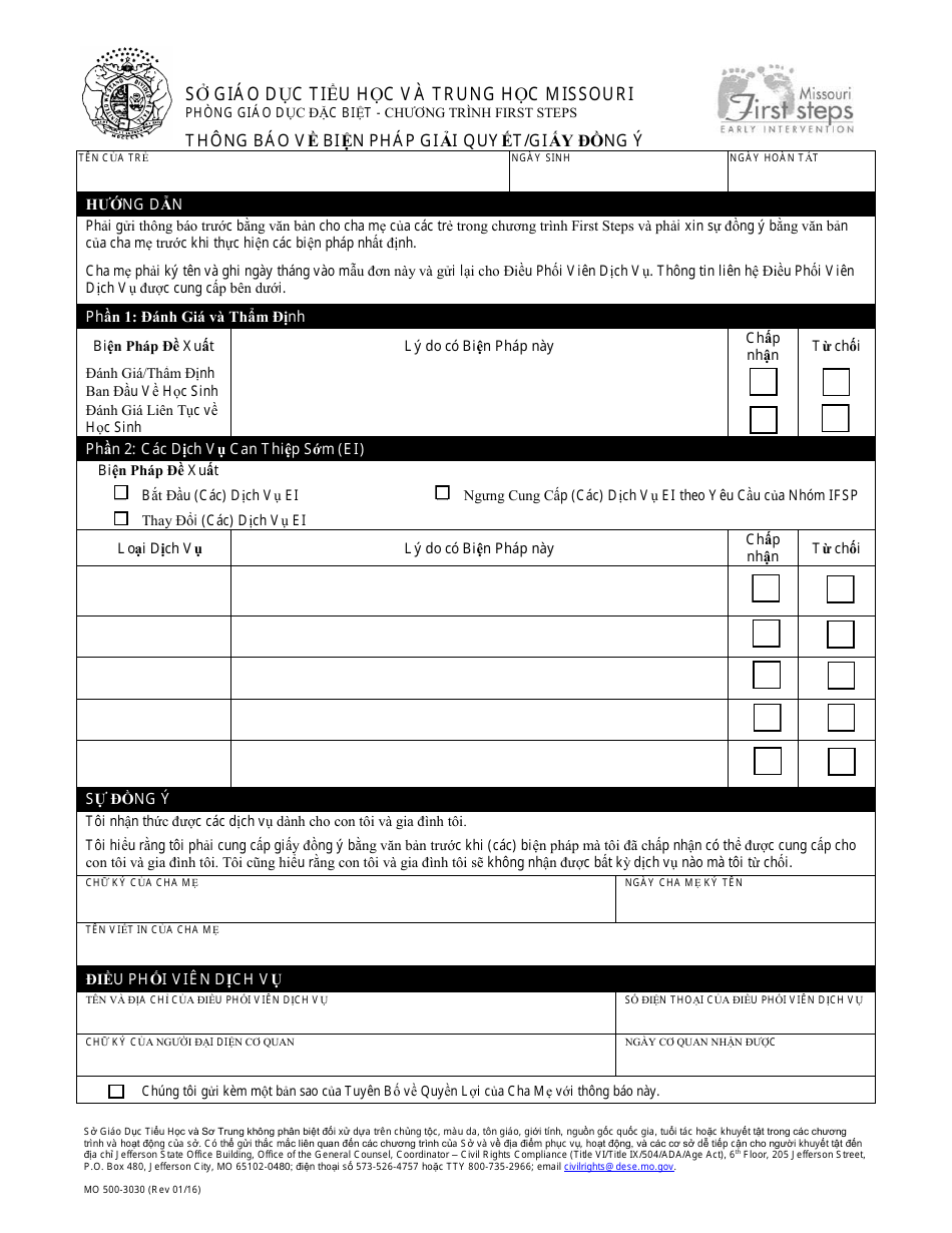 Form MO500-3030 Notice of Action / Consent - Missouri (Vietnamese), Page 1