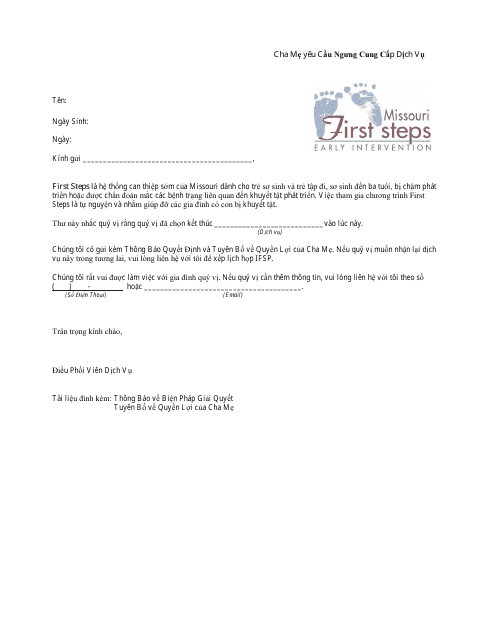 Parent Request to Discontinue Service Letter - Missouri (Vietnamese)