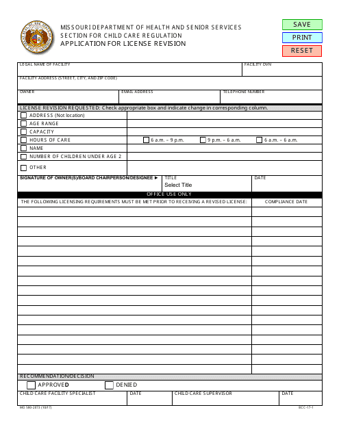 Form MO580-2073  Printable Pdf
