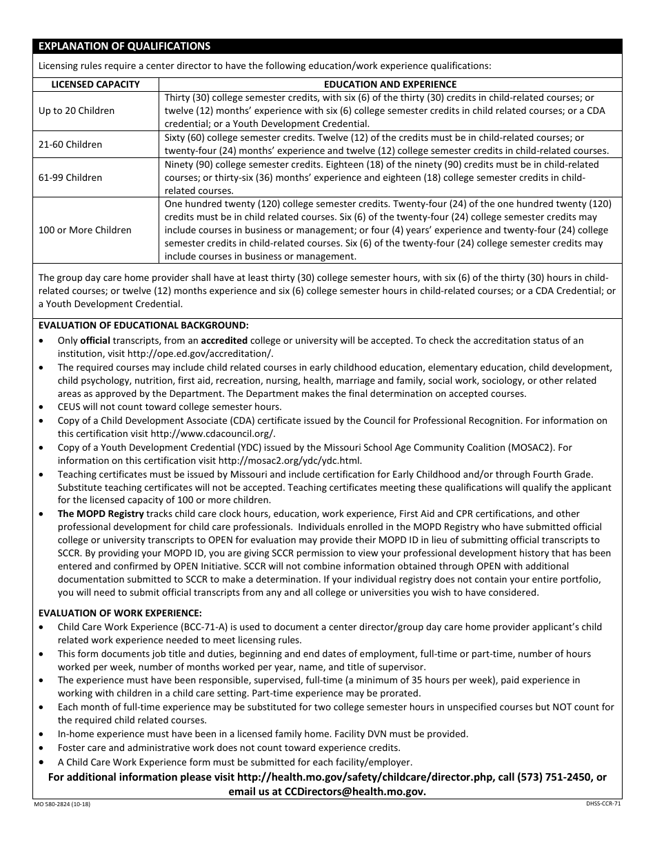 Form MO580-2824 Center Director / Group Day Care Home Provider Certification Request - Missouri, Page 2