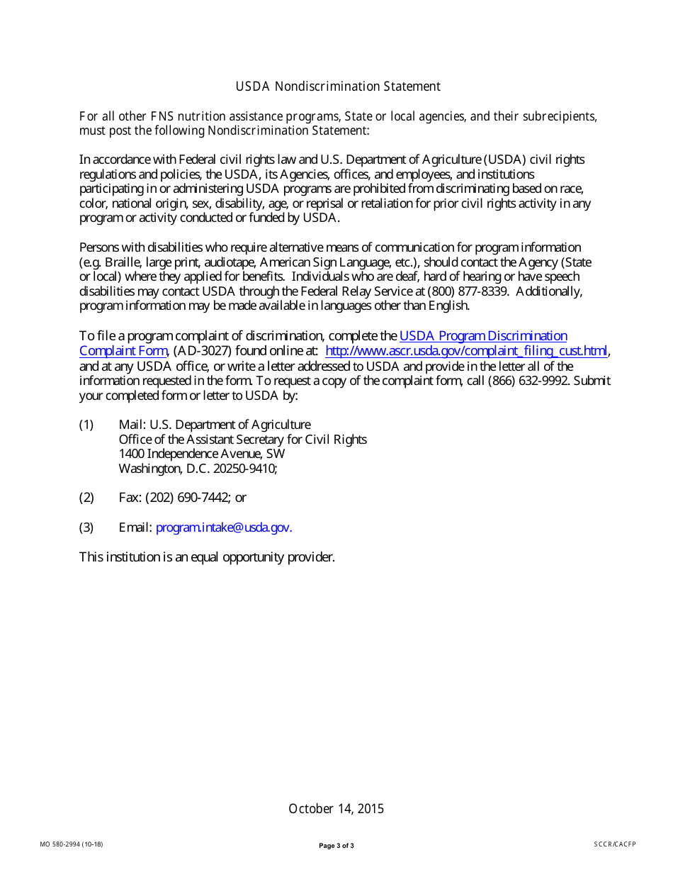 Form MO580-2994 Child Care Enrollment Form - Missouri, Page 3