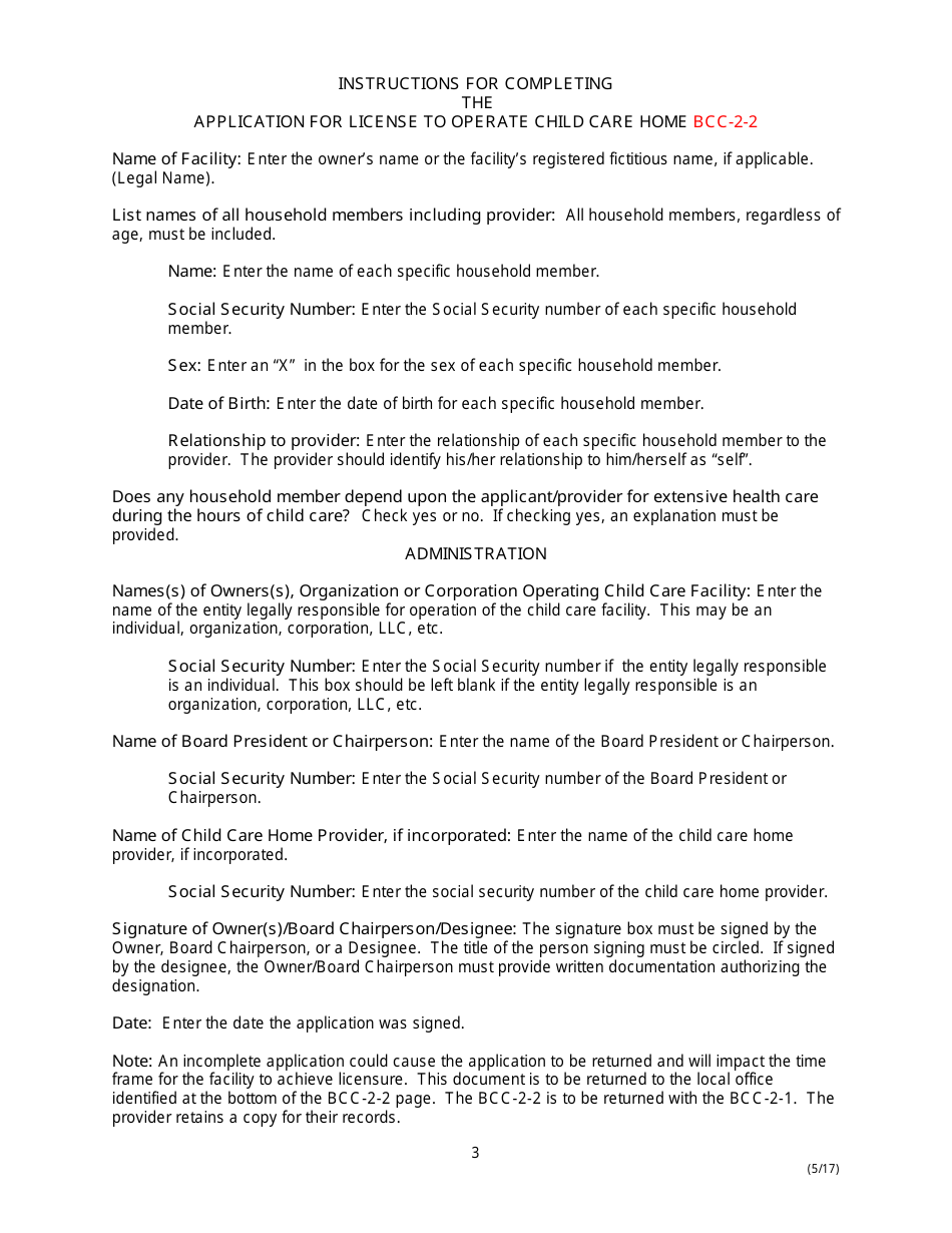 Instructions for Form BCC-2-1 Application for License to Operate Child Care Home - Missouri, Page 3