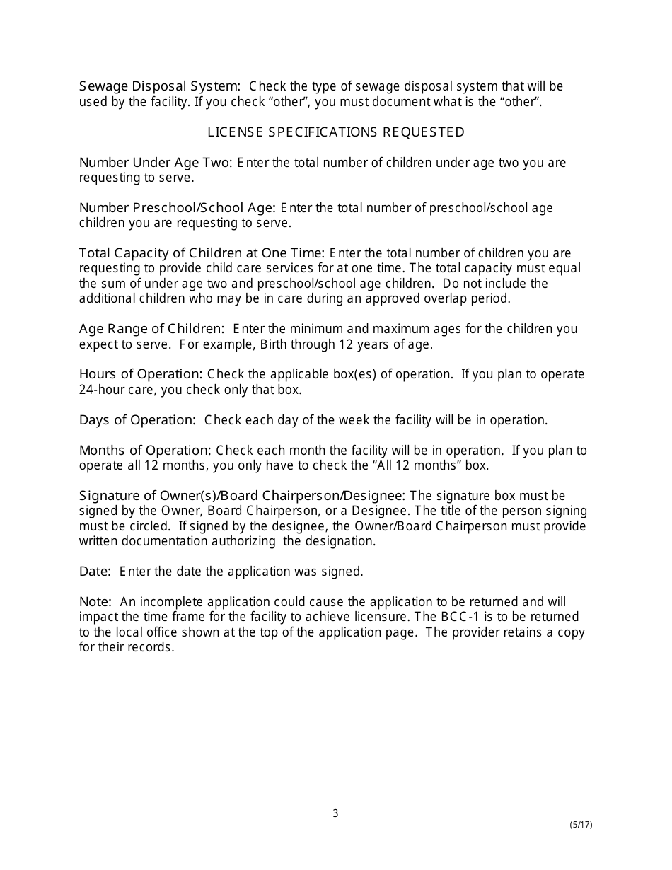 Instructions for Form BCC-1 Application for License to Operate Group Child Care Home and Child Care Center - Missouri, Page 3