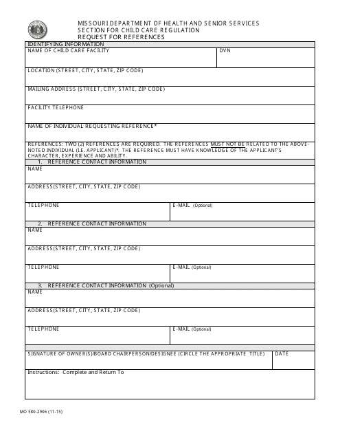 Form MO580-2906 Request for References - Missouri