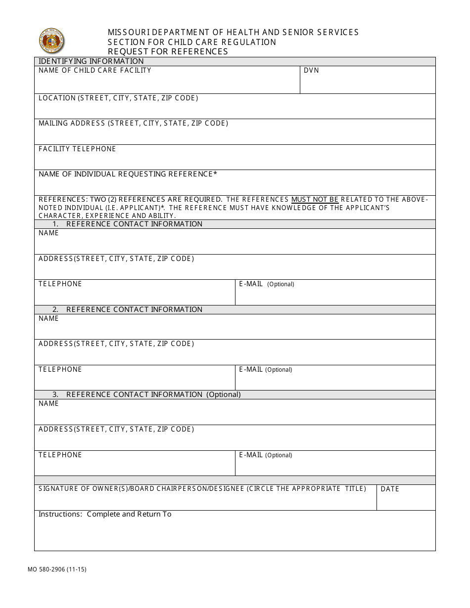 Form MO580-2906 Request for References - Missouri, Page 1