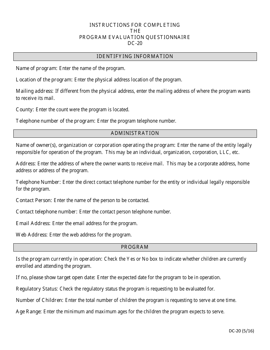 Form DC-20 Program Evaluation Questionnaire - Missouri, Page 4