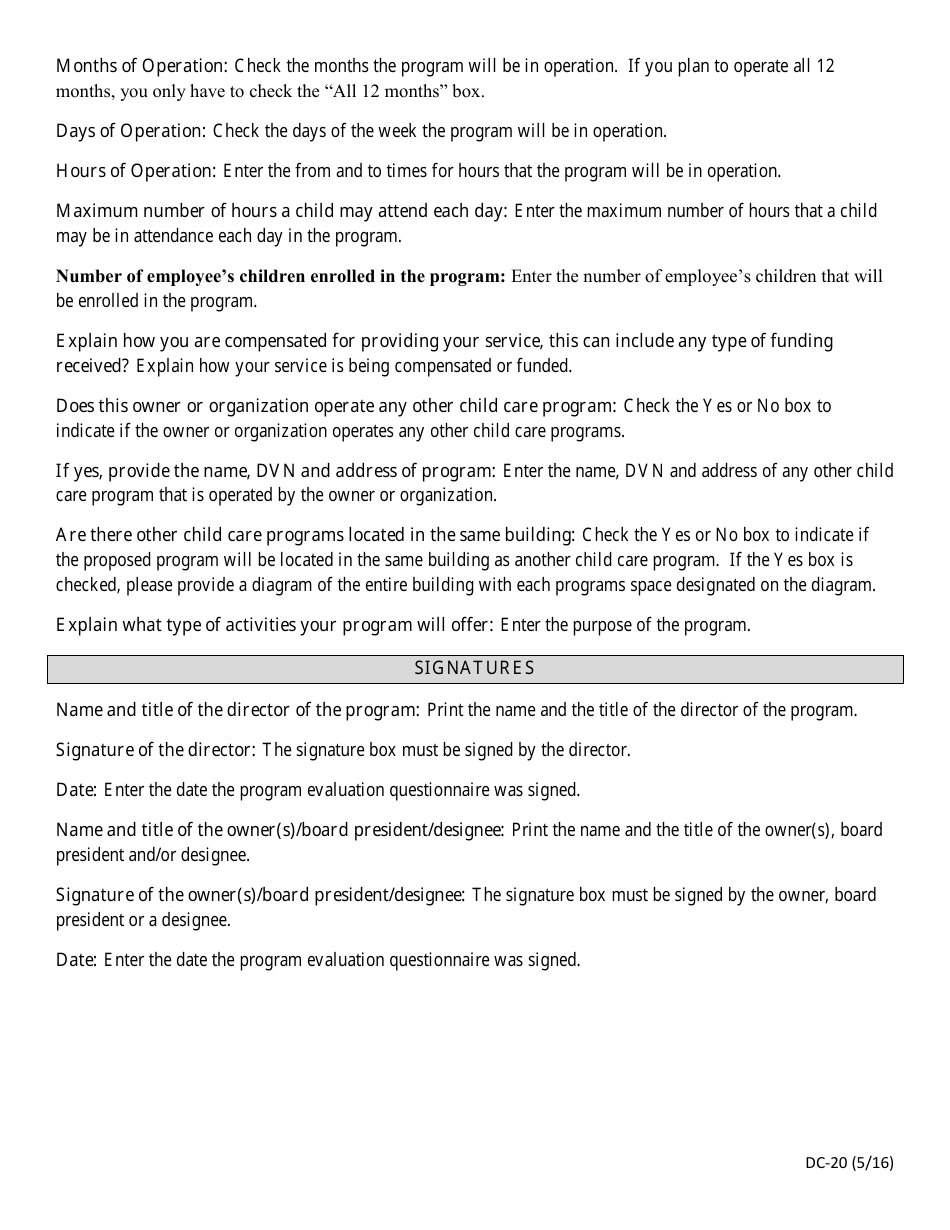 Form DC-20 Program Evaluation Questionnaire - Missouri, Page 5