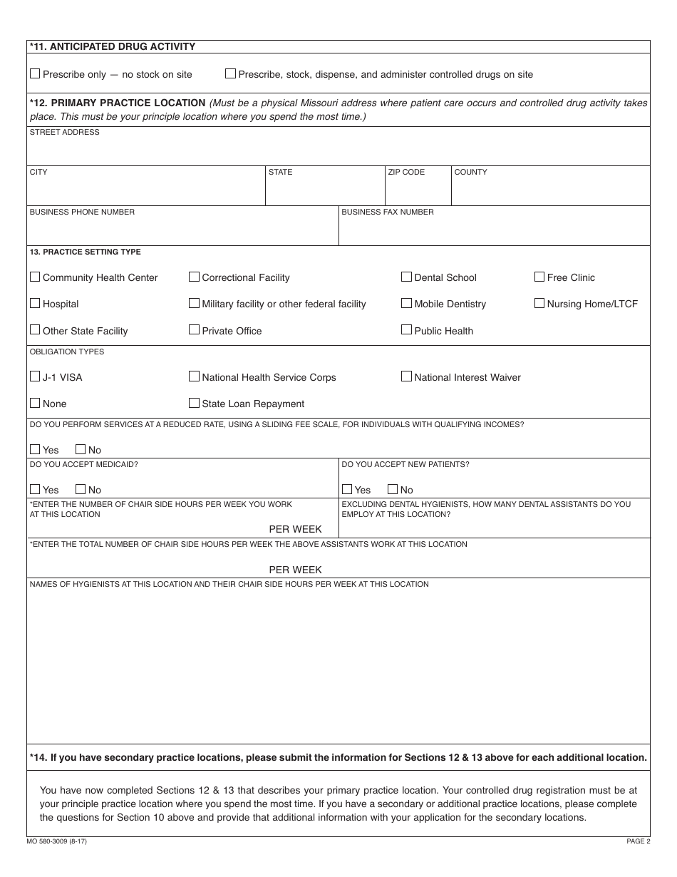 Form MO580-3009 Dental Application for a Controlled Substances Registration and Practitioner Availability Census - Missouri, Page 4