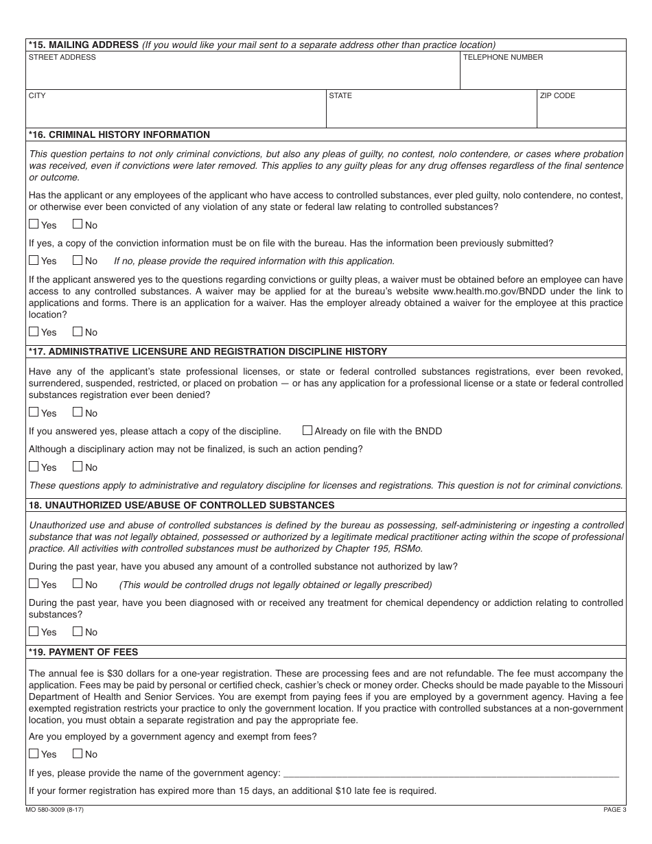 Form MO580-3009 Dental Application for a Controlled Substances Registration and Practitioner Availability Census - Missouri, Page 5