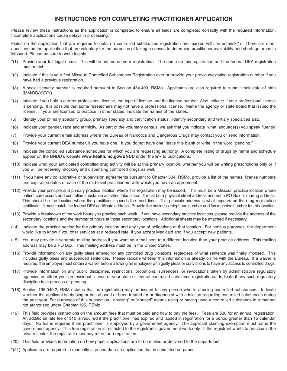 Form MO580-3014 Practitioner Application for a Missouri Controlled Substances Registration and Practitioner Availability Cencus - Missouri, Page 2