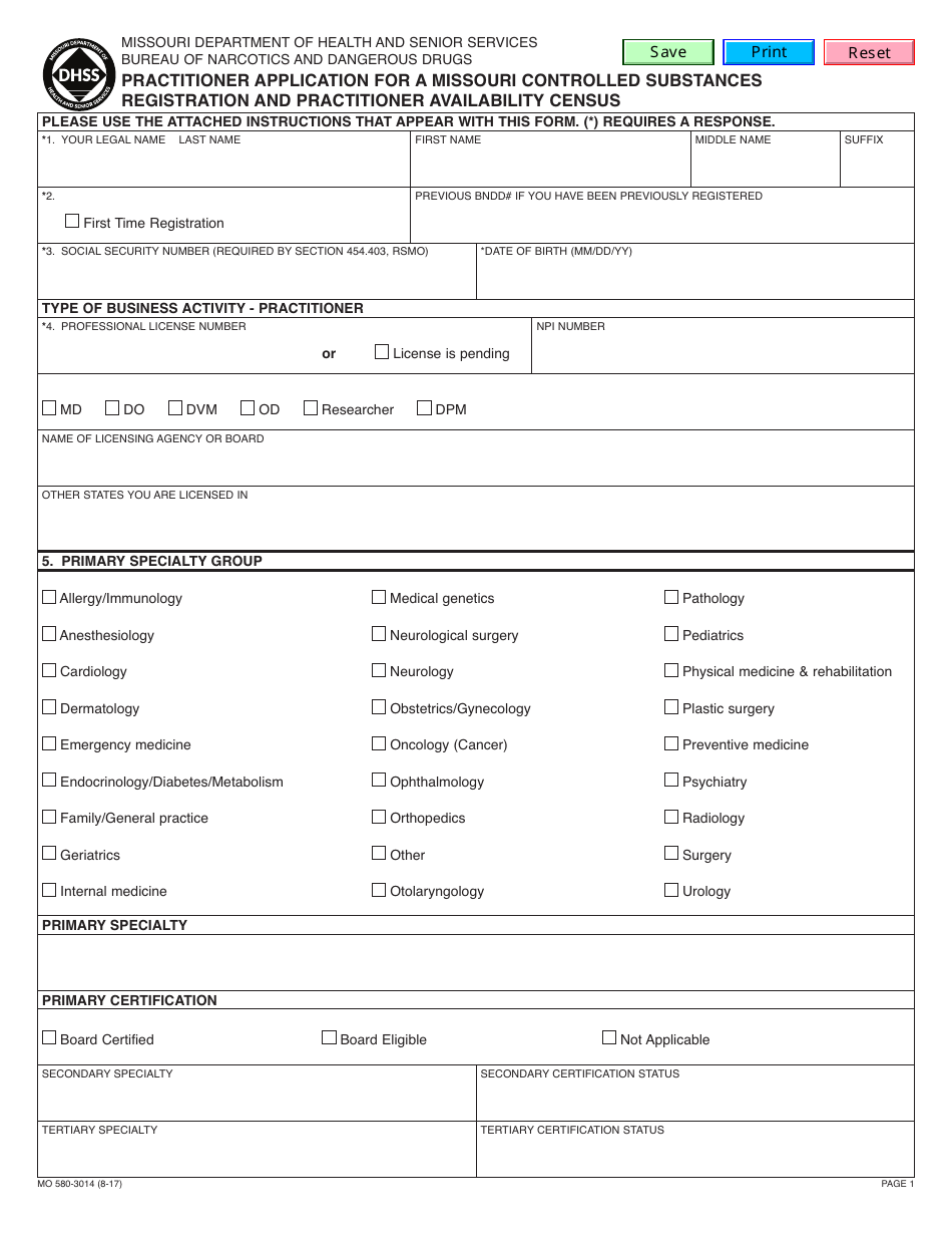 Form MO580-3014 Practitioner Application for a Missouri Controlled Substances Registration and Practitioner Availability Cencus - Missouri, Page 3