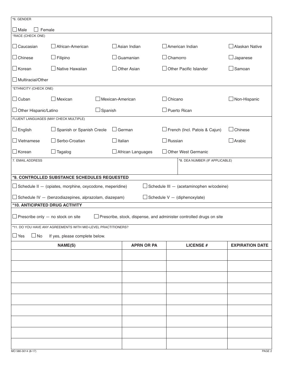 Form MO580-3014 Practitioner Application for a Missouri Controlled Substances Registration and Practitioner Availability Cencus - Missouri, Page 4