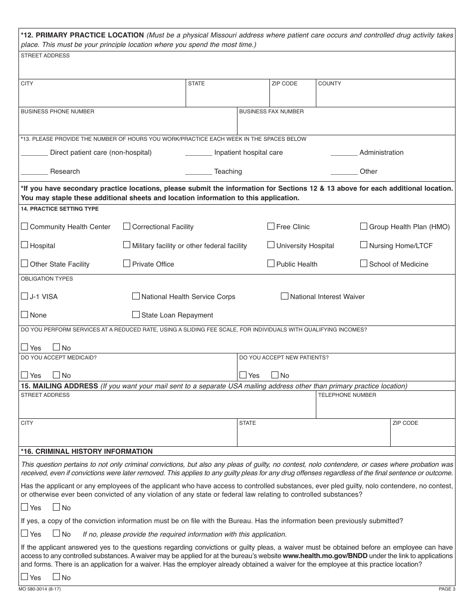 Form MO580-3014 Practitioner Application for a Missouri Controlled Substances Registration and Practitioner Availability Cencus - Missouri, Page 5