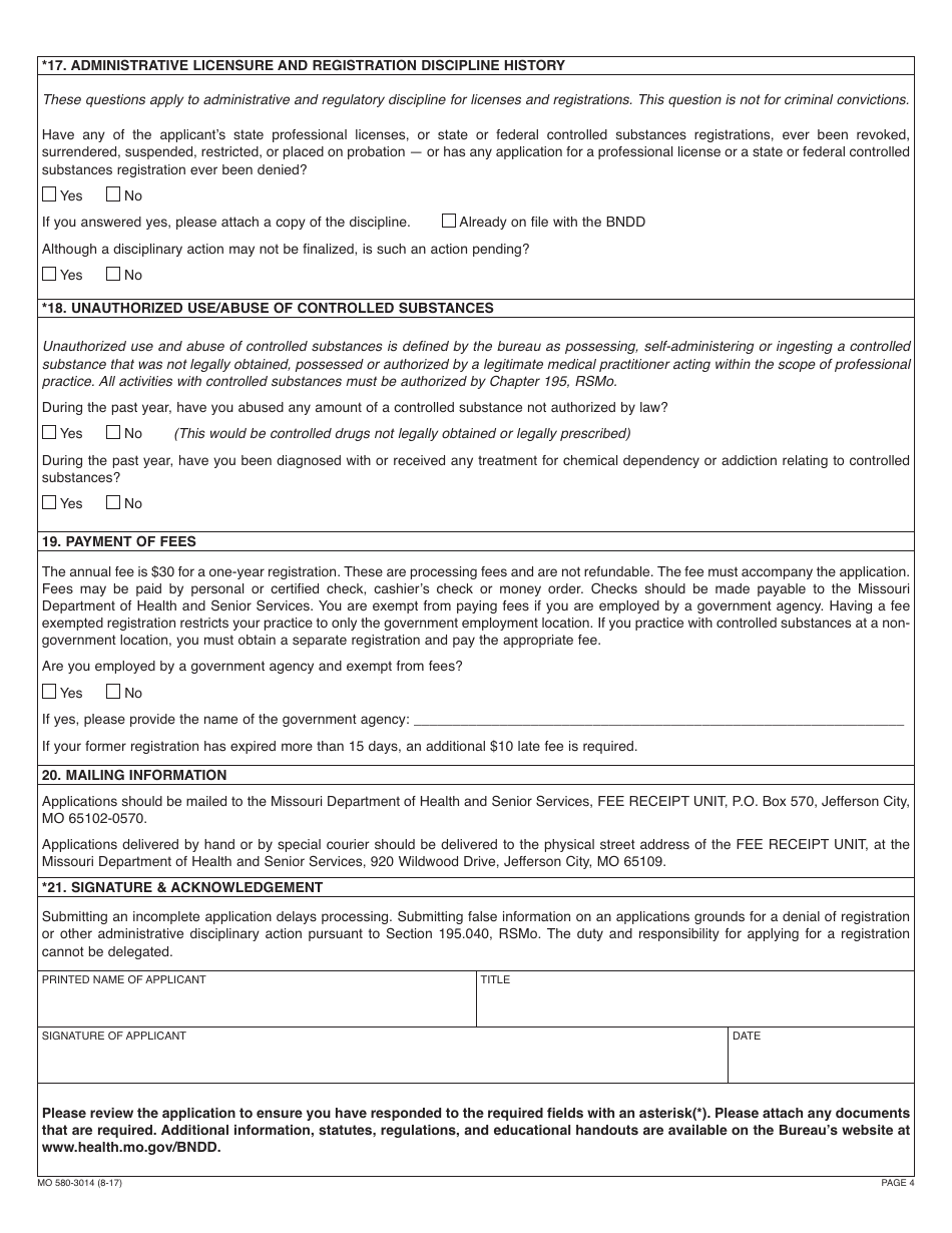 Form MO580-3014 Practitioner Application for a Missouri Controlled Substances Registration and Practitioner Availability Cencus - Missouri, Page 6