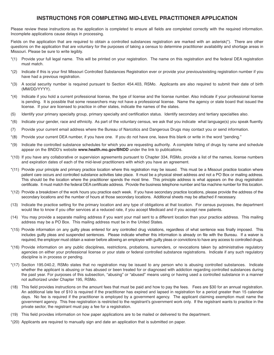 Form MO580-3012 Mid-level Practitioner Application for a Missouri Controlled Substances Registration and Practitioner Availability Census - Missouri, Page 2