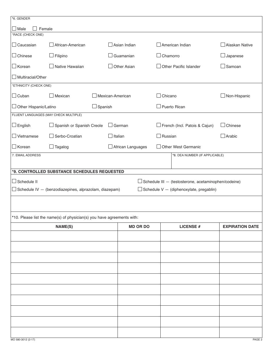 Form MO580-3012 Mid-level Practitioner Application for a Missouri Controlled Substances Registration and Practitioner Availability Census - Missouri, Page 4