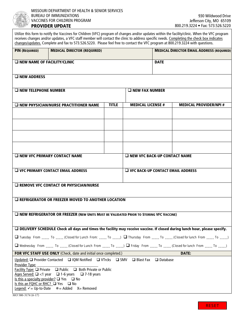 Form MO580-3174 Provider Update - Missouri, Page 1