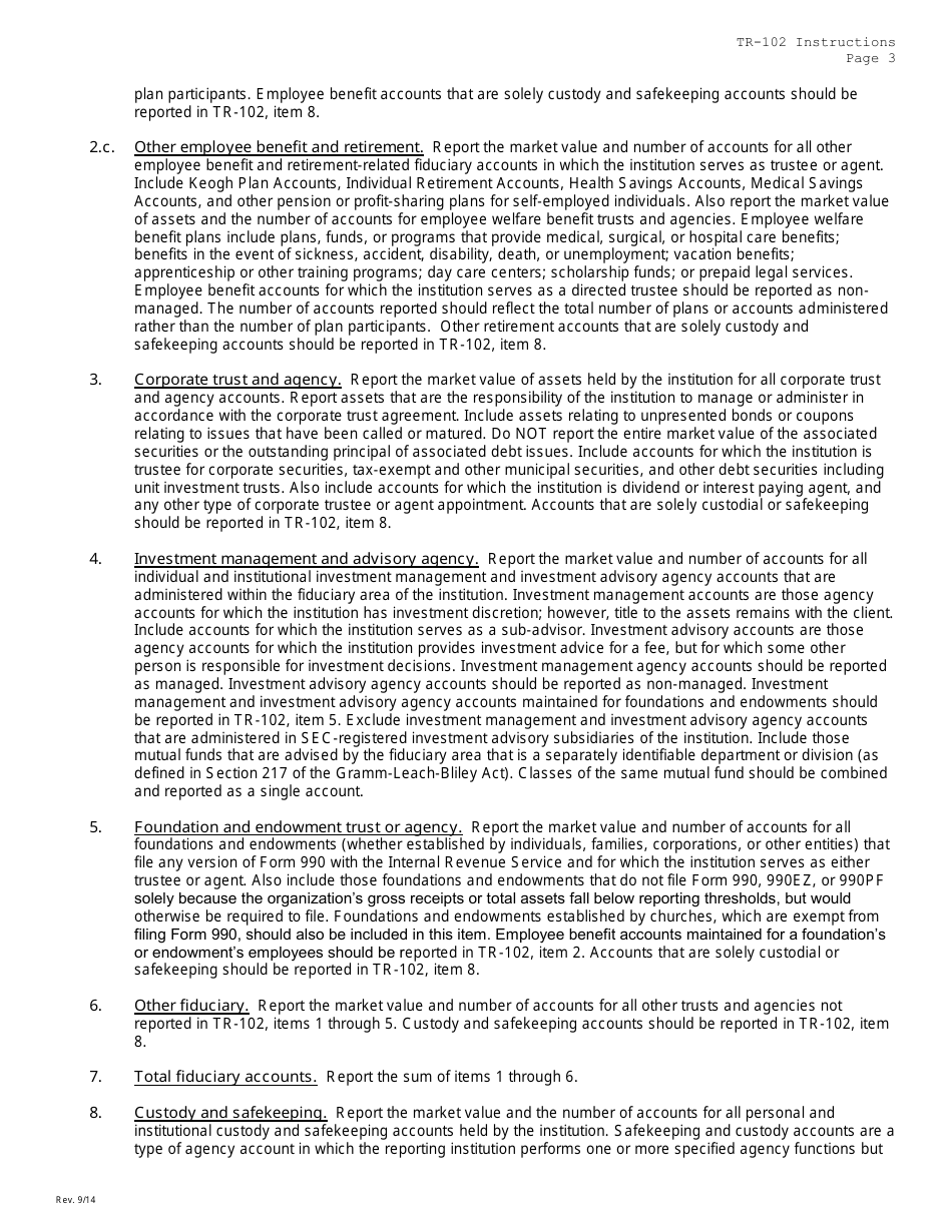 Instructions for Form TR-102 Trust Company Fiduciary and Related Services - Missouri, Page 3