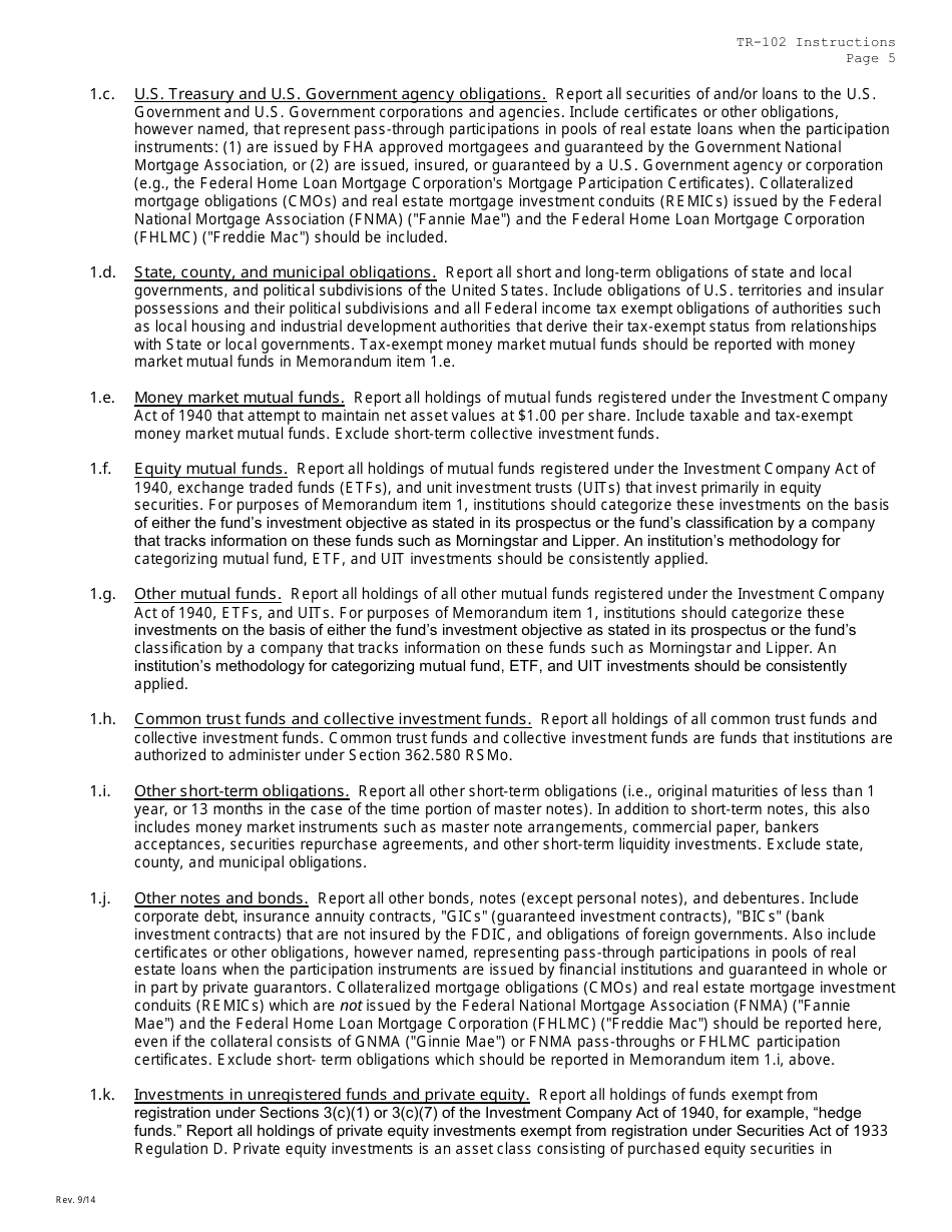 Instructions for Form TR-102 Trust Company Fiduciary and Related Services - Missouri, Page 5