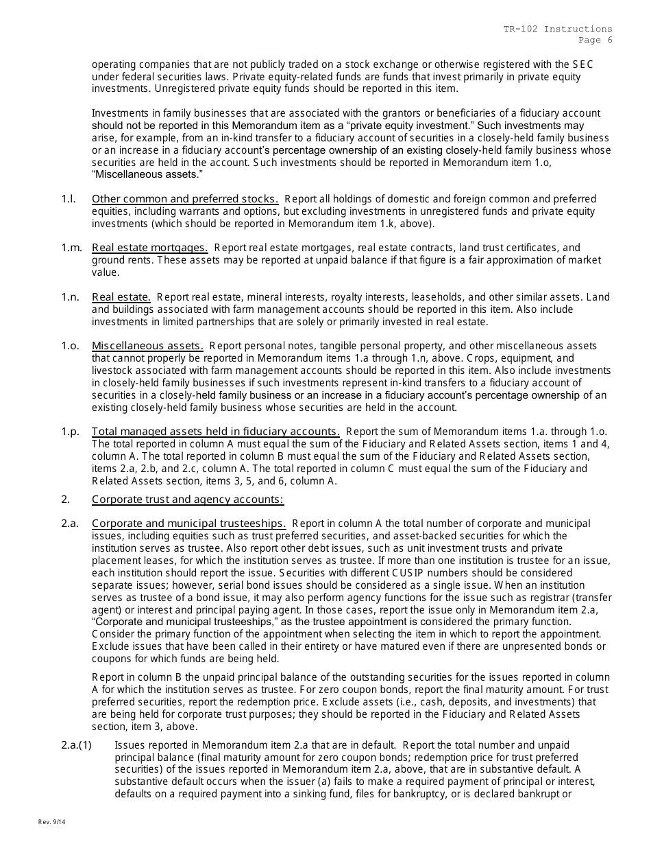 Instructions for Form TR-102 Trust Company Fiduciary and Related Services - Missouri, Page 6