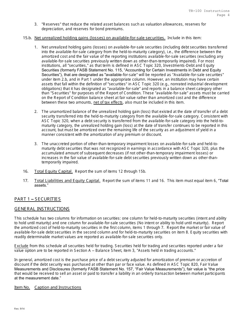 Instructions for Form TR-100 Trust Company Consolidated Report of Condition and Income - Missouri, Page 4