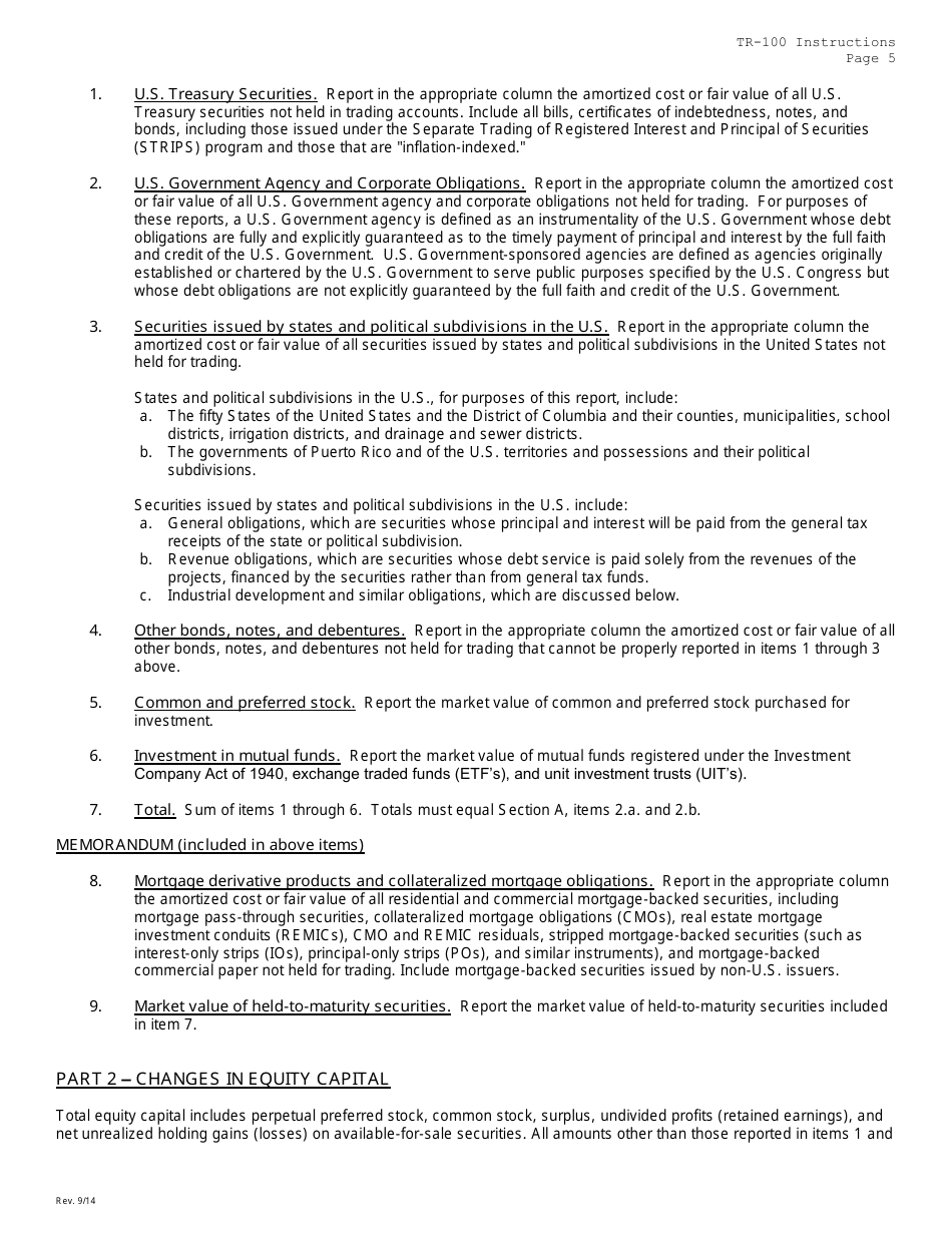 Instructions for Form TR-100 Trust Company Consolidated Report of Condition and Income - Missouri, Page 5
