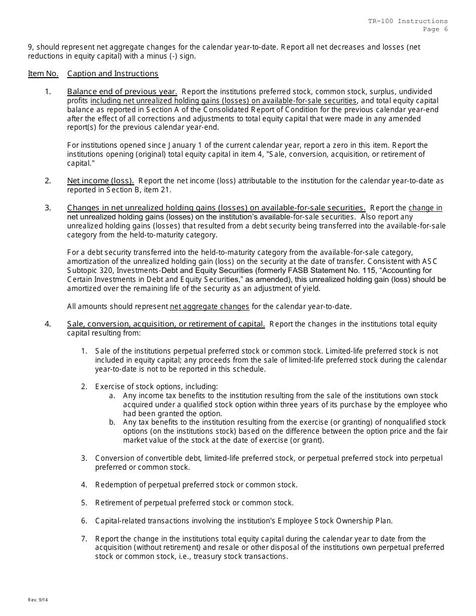 Instructions for Form TR-100 Trust Company Consolidated Report of Condition and Income - Missouri, Page 6