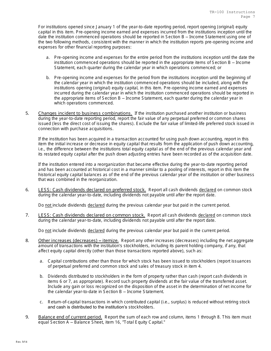 Instructions for Form TR-100 Trust Company Consolidated Report of Condition and Income - Missouri, Page 7