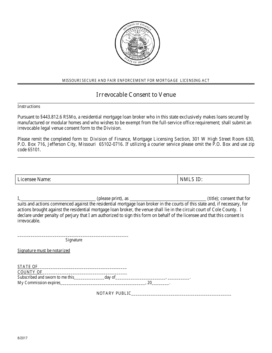 Irrevocable Consent to Venue - Missouri, Page 1