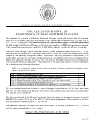 Document preview: Application for Renewal of Residential Mortgage Loan Broker License - Missouri