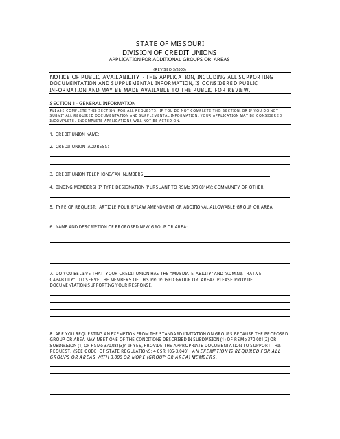 Application for Additional Groups or Geographic Areas - Missouri