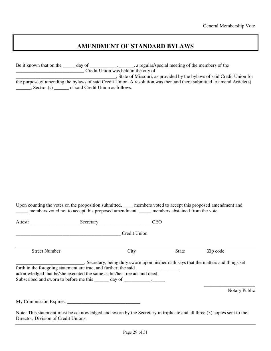 Amendment of Standard Bylaws - General Membership Vote - Missouri, Page 1