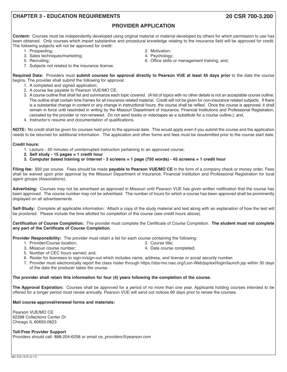 Form MO375-1575 Continuing Education Provider Application for Course Approval - Missouri, Page 2